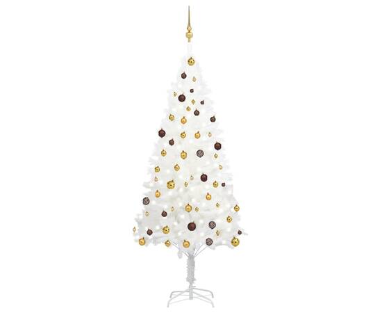 Set brad de crăciun artficial cu led-uri/globuri, alb, 210 cm