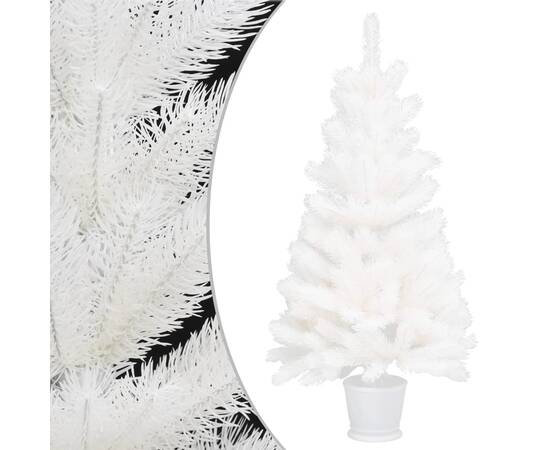 Set brad de crăciun artificial cu led-uri/globuri, alb, 90 cm, 2 image