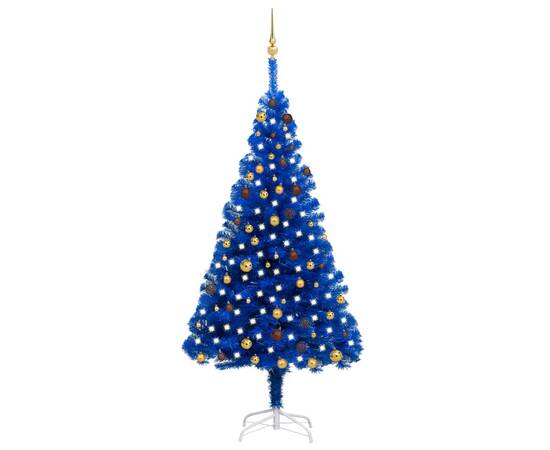 Set pom crăciun artificial led&globuri albastru 210 cm pvc