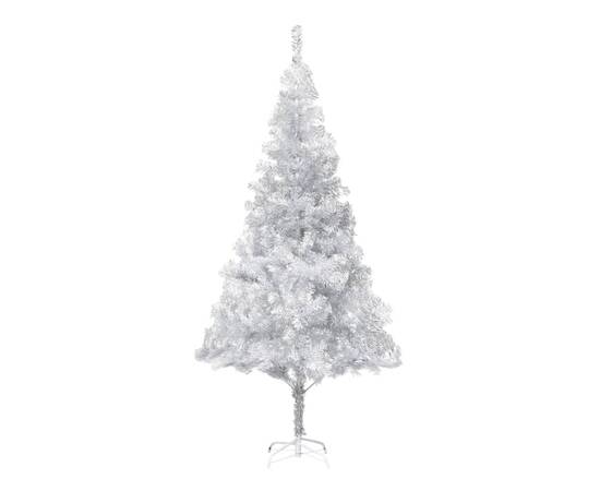 Brad de crăciun artificial cu led/globuri argintiu 180 cm pet, 2 image