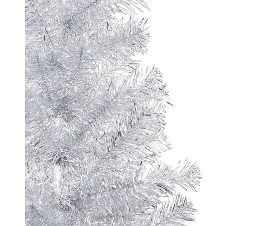 Brad de crăciun artificial cu led/globuri argintiu 180 cm pet, 4 image