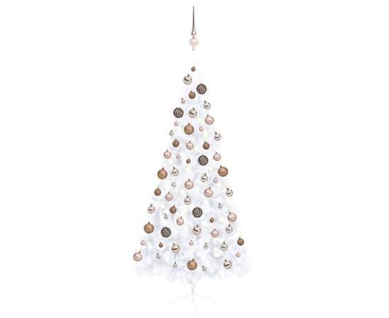 Brad de crăciun artificial jumătate cu led&globuri alb 210 cm