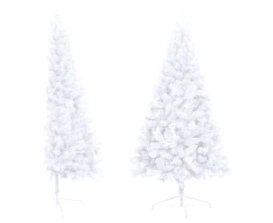 Brad de crăciun artificial jumătate cu led&globuri alb 210 cm, 3 image