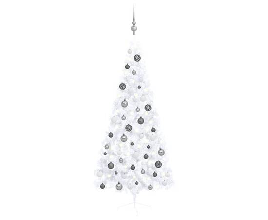 Brad de crăciun artificial jumătate led & globuri alb 180 cm
