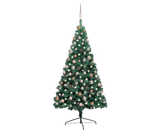 Brad de crăciun artificial jumătate led & globuri verde 180 cm