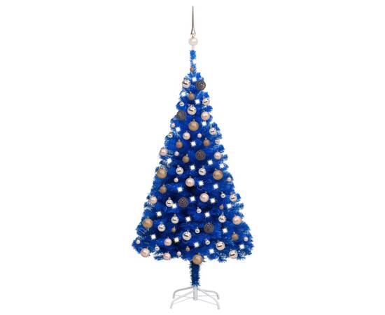 Brad de crăciun artificial led-uri/globuri albastru 120 cm pvc