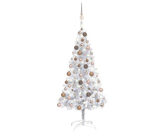 Pom de crăciun artificial cu led/globuri, argintiu 120 cm pet