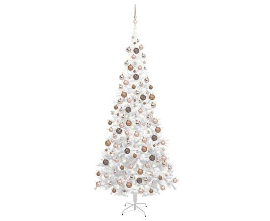 Set brad crăciun artificial cu led-uri/globuri, alb, 240 cm, l