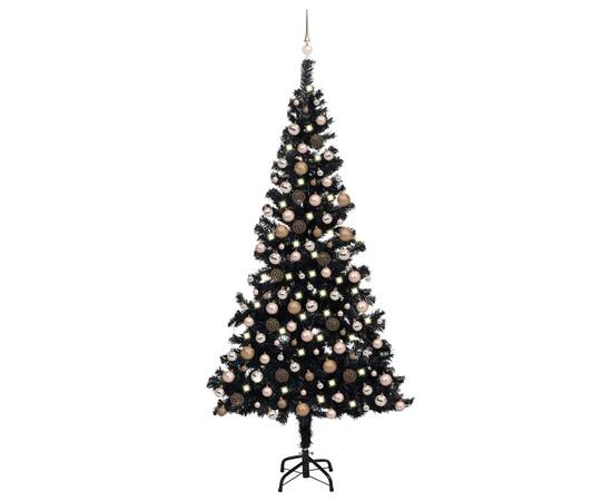 Set pom crăciun artificial led-uri&globuri, negru 240 cm pvc