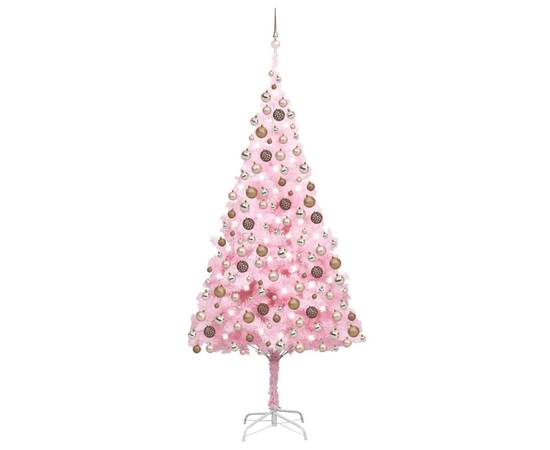Set pom crăciun artificial led-uri&globuri, roz, 240 cm, pvc