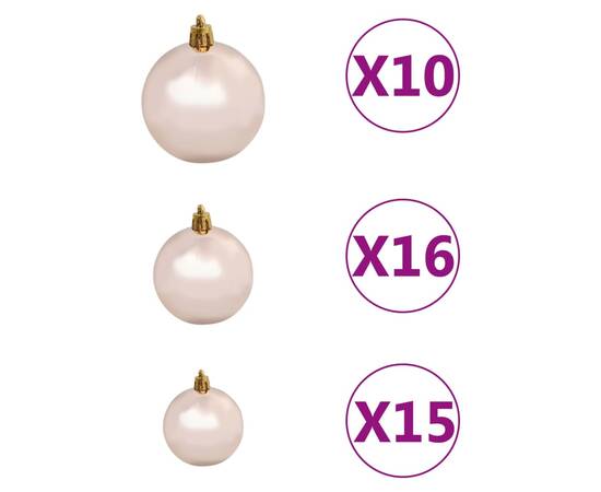 Set pom crăciun artificial led-uri&globuri, roz, 240 cm, pvc, 8 image
