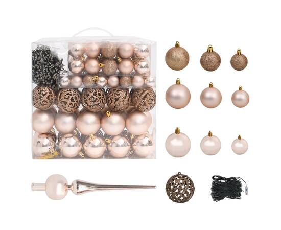Set pom crăciun artificial led-uri&globuri, roz, 240 cm, pvc, 5 image