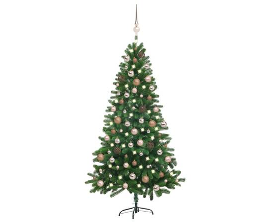 Set pom de crăciun artificial led-uri&globuri, verde, 150 cm