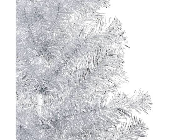 Brad de crăciun artificial led-uri&globuri argintiu 240 cm pet, 2 image