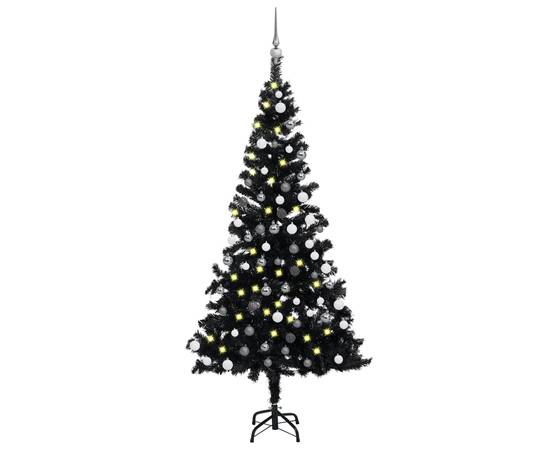 Brad de crăciun artificial led-uri/globuri negru 150 cm pvc