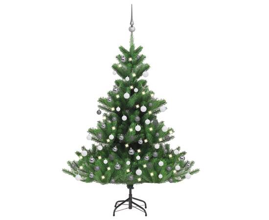 Pom crăciun artificial brad nordmann led&globuri verde 120 cm