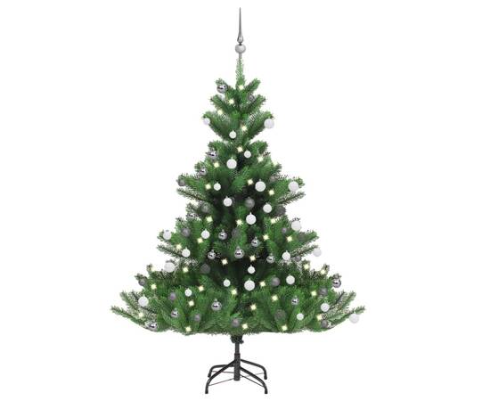 Pom crăciun artificial brad nordmann led&globuri verde 150 cm