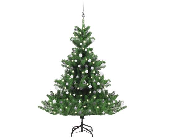 Pom crăciun artificial brad nordmann led&globuri verde 180 cm