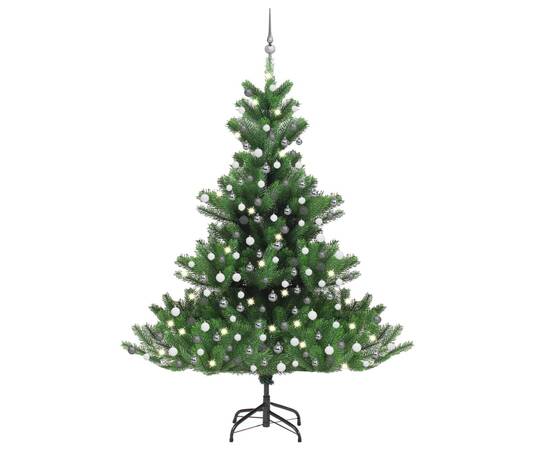 Pom crăciun artificial brad nordmann led&globuri verde 210 cm