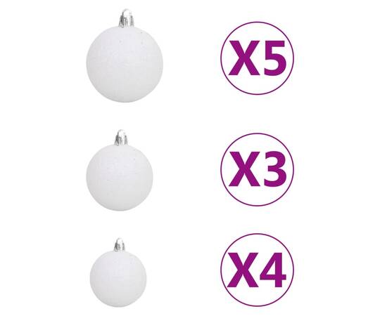 Set brad crăciun artificial cu led-uri/globuri, alb, 120 cm, 6 image