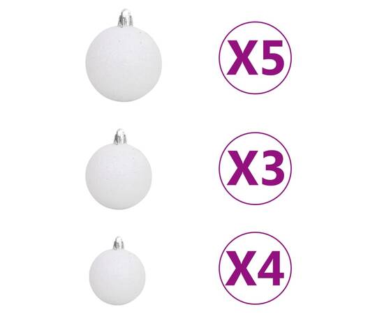 Set brad crăciun artificial jumătate cu led&globuri alb 210 cm, 10 image