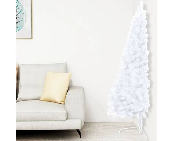 Set brad crăciun artificial jumătate cu led&globuri alb 240 cm, 2 image