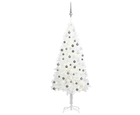 Set brad de crăciun artificial cu led-uri/globuri, alb, 150 cm