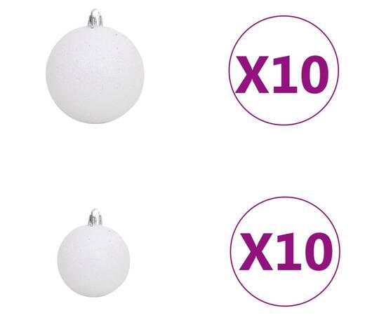 Set brad de crăciun artificial cu led-uri/globuri, alb, 240 cm, 7 image