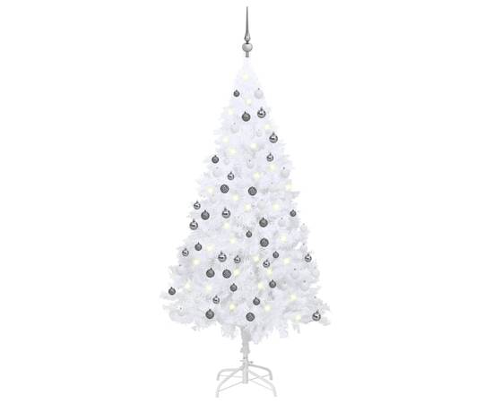 Set brad de crăciun artificial led-uri/globuri alb 150 cm pvc