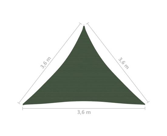 Pânză parasolar, verde închis, 3,6x3,6x3,6 m, hdpe, 160 g/m², 6 image