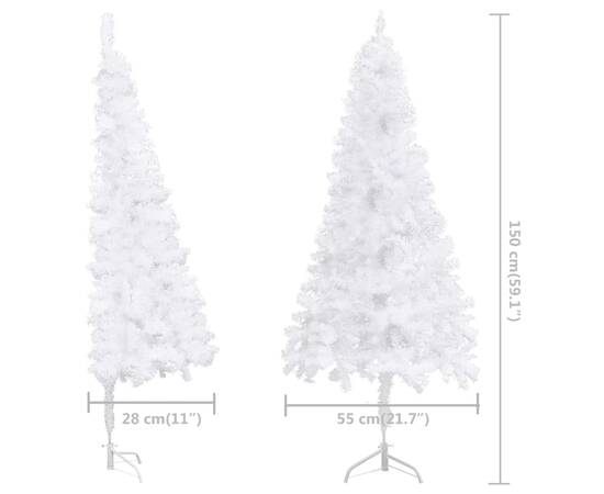 Brad de crăciun artificial de colț cu led, alb, 150 cm, pvc, 10 image