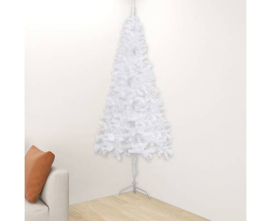 Brad de crăciun artificial de colț cu led, alb, 150 cm, pvc, 2 image