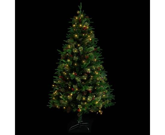 Brad de crăciun cu led-uri & conuri de pin verde 195 cm pvc&pe, 2 image
