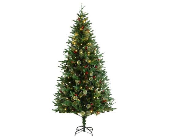 Brad de crăciun cu led-uri & conuri de pin verde 225 cm pvc&pe, 3 image
