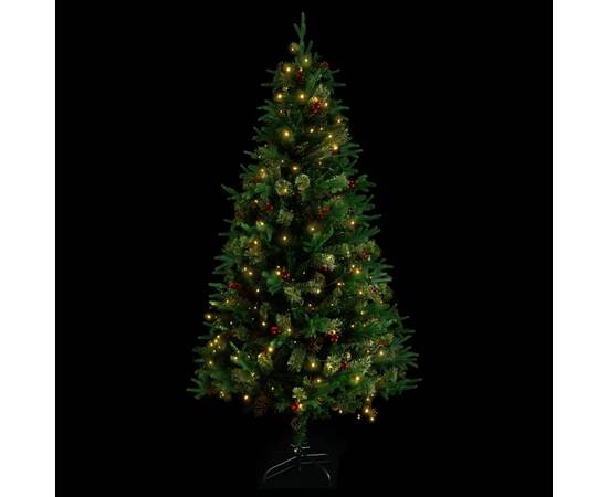 Brad de crăciun cu led-uri & conuri de pin verde 225 cm pvc&pe, 2 image