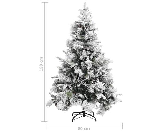 Brad de crăciun cu zăpadă & led-uri & conuri, 150 cm, pvc&pe, 9 image