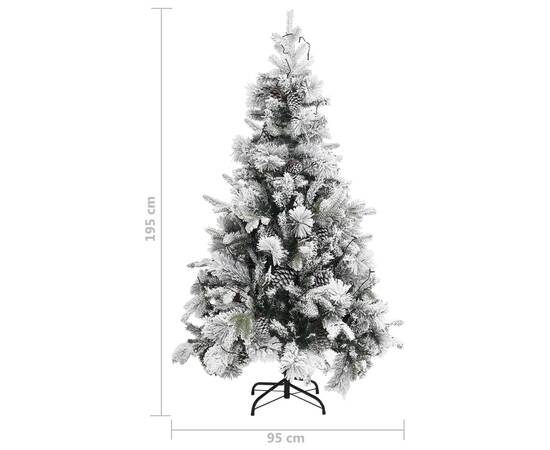 Brad de crăciun cu zăpadă & led-uri & conuri, 195 cm, pvc&pe, 9 image