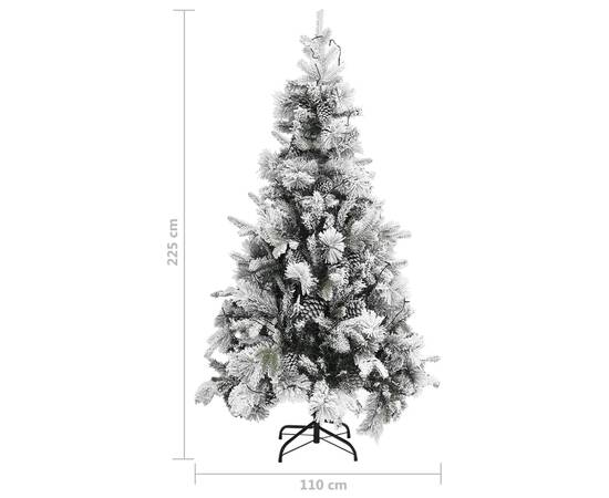 Brad de crăciun cu zăpadă & led-uri & conuri, 225 cm, pvc&pe, 9 image