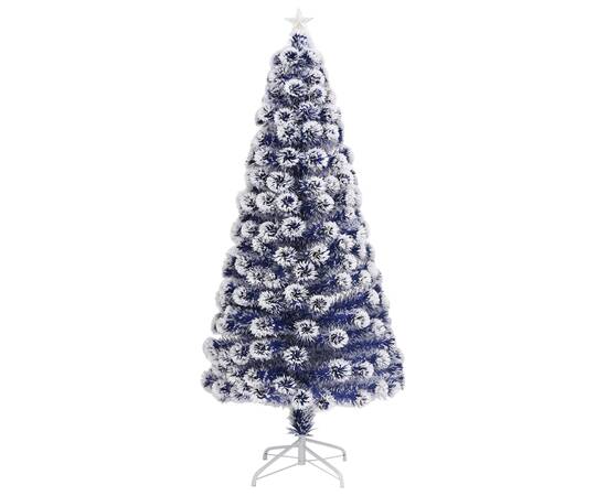 Brad crăciun artificial cu led alb&albastru 150 cm fibră optică, 3 image