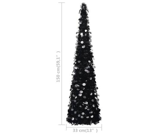 Brad de crăciun artificial tip pop-up, negru, 150 cm, pet, 5 image