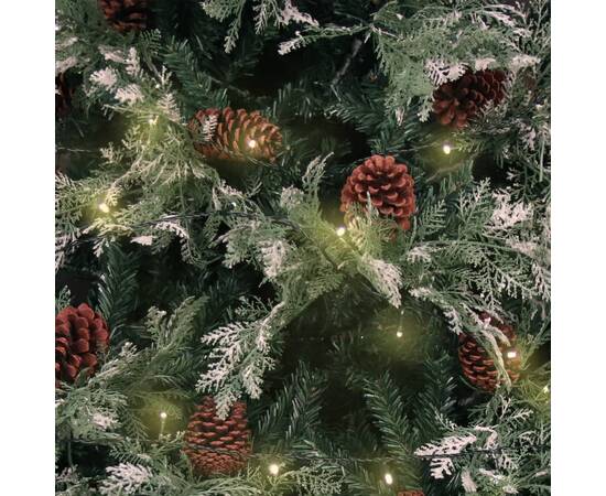 Brad de crăciun cu led-uri&conuri de pin verde&alb 120cm pvc&pe, 4 image
