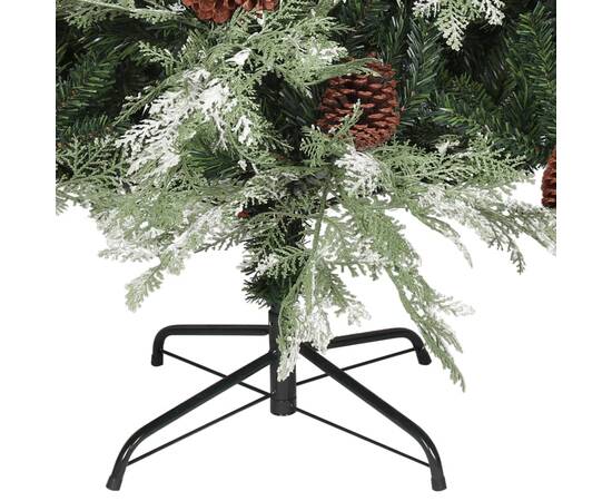 Brad de crăciun cu led-uri&conuri de pin verde&alb 150cm pvc&pe, 6 image