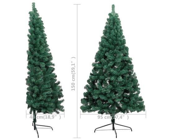 Jumătate pom crăciun artificial cu suport, verde, 150 cm, pvc, 8 image