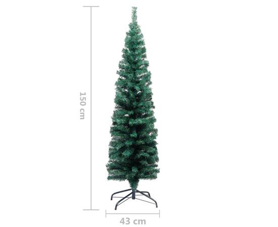 Pom de crăciun artificial subțire cu suport verde 150 cm pvc, 6 image