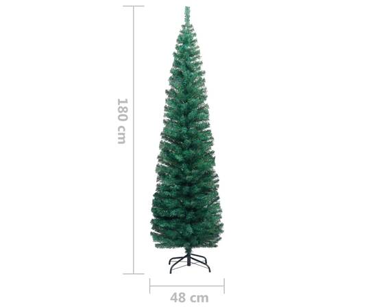 Pom de crăciun artificial subțire cu suport verde 180 cm pvc, 6 image