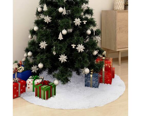 Covor fustă brad crăciun, alb, 150 cm, blană artificială