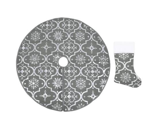 Covor fustă de brad crăciun cu șosetă, gri, 90 cm, țesătură, 2 image