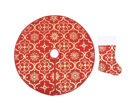 Covor fustă de brad crăciun cu șosetă, roșu, 122 cm, țesătură, 2 image