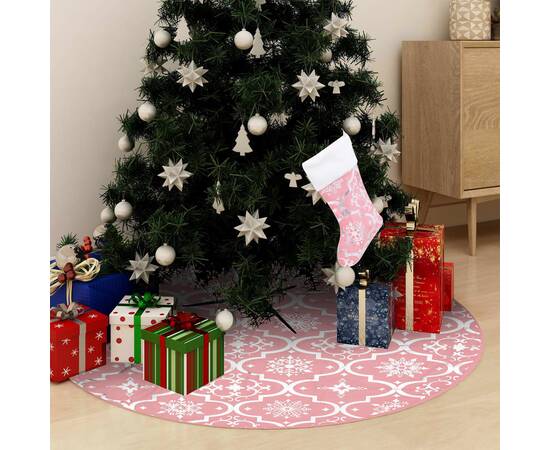 Covor fustă de brad crăciun cu șosetă, roz, 122 cm, țesătură