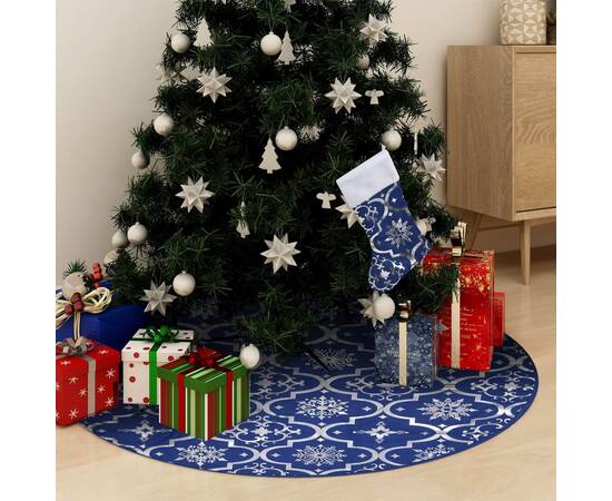 Covor fustă de brad crăciun cu șosetă albastru 122 cm țesătură